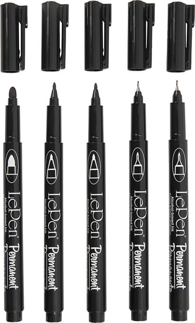 Permanente Handlettering Stiften Zwart 5 Stuks - 3 maten 2x0,6 2x0,8 1x1,3mm