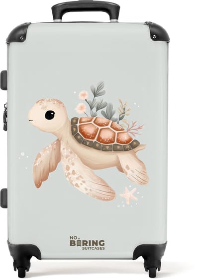 NoBoringSuitcases.com® - Kinderkoffer - Kindertrolley jongen en meisje - Bruine zeeschildpad in pastel onderwaterwereld - Koffer kind groot - Rolkoffer lichtgewicht - Reiskoffer met 4 wielen - Grote trolley XL - 20 kg bagage
