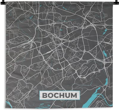 Wandkleed - Wanddoek - Duitsland – Blauw – Bochum – Stadskaart – Kaart – Plattegrond - 180x180 cm - Wandtapijt