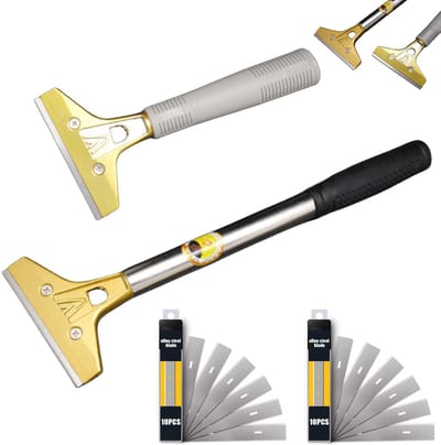 Dailygoods- Schraper 2 Stuks - Professionele Glasschraper - Behangverwijderingsset - Verfschraper - Schraper met Rubberen Handgreep - 20 Roestvrijstalen Messen - Verwijderaar