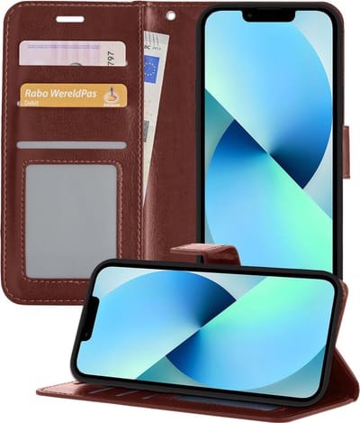 Hoesje - Geschikt voor Apple iPhone 14 - Luxe Bookcase - Walletcase Hoes - Portemonnee - Cover - Telefoonhoes - Bruin