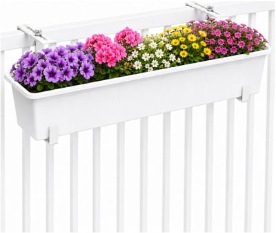 Geli Plantenbak Balcony - wit - met metalen ophangbeugels van zelfde kleur - 80 x 18 x 15 cm - hard kunststof - langwerpig