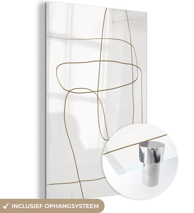 MuchoWow® Glasschilderij 40x60 cm - Schilderij acrylglas - Bruin - Wit - Minimalisme - Abstract - Foto op glas - Schilderijen