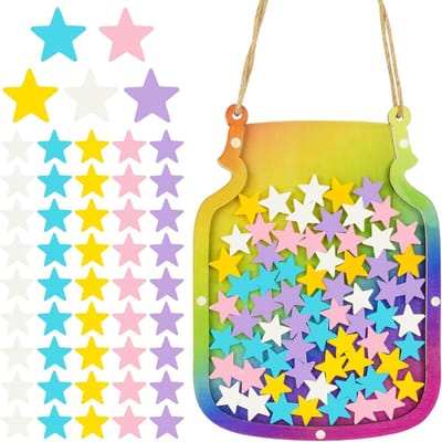 Beloningsglas voor Kinderen - Houten Sterrenbeloningssysteem voor Klaslokalen en Thuisgebruik, Perfect voor Jongens en Meisjes (100 Sterren)