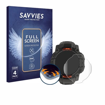 Savvies - Screenprotector voor Garmin Instinct 3 Solar (45 mm) - Folie Beschermfolie transparant volledig dekking 4 Stuks