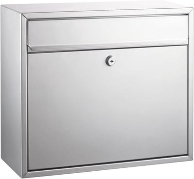 Brievenbus zilver gelakt 31 x 36 x 15 cm met draaicilinderslot
