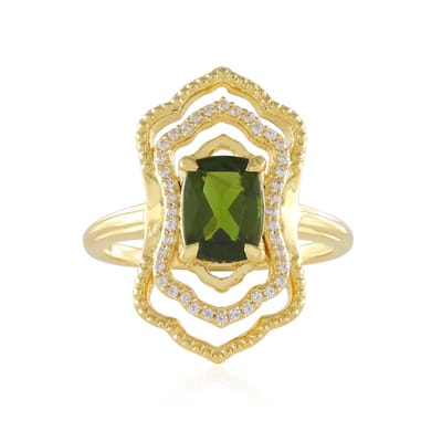 Cavill - Zilveren ring 925 Sterling met Russische diopsied 1,218 ct en Cambodjaanse zirconia 0,228 ct, goudplatinering - antiek geslepen elegant