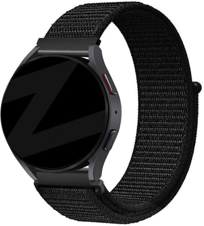 Bandz Hoogwaardige nylon band met klittenband geschikt voor Garmin Vivoactive 6 / 5 / 3 / Vivomove / 3 / HR / Style / Luxe / Sport / Trend / Forerunner 645 / 570 / 245 / 170 / 165 / 70 / 55 / Venu / SQ / SQ2 / 2 Plus / Approach S12 / S40 - Zwart