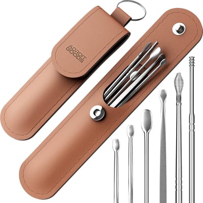 AdroitGoods Oorsmeer Verwijderaar Set - 6 Delig - Oorreiniger - Oren Schoonmaken - Bruin