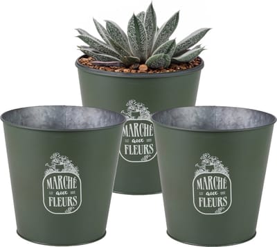 Sunnydays Emmer/plantenpot/bloempot - 3x - zink - legergroen - D23 x H22 cm