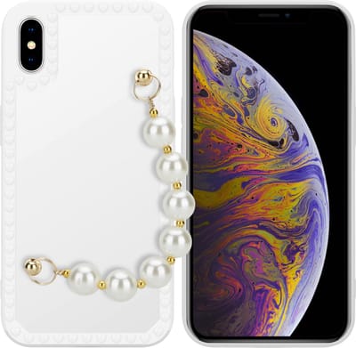 Cadorabo Hoesje geschikt voor Apple iPhone XS MAX in Wit met parels - Beschermhoes van flexibel TPU silicone Case Cover met polsketting