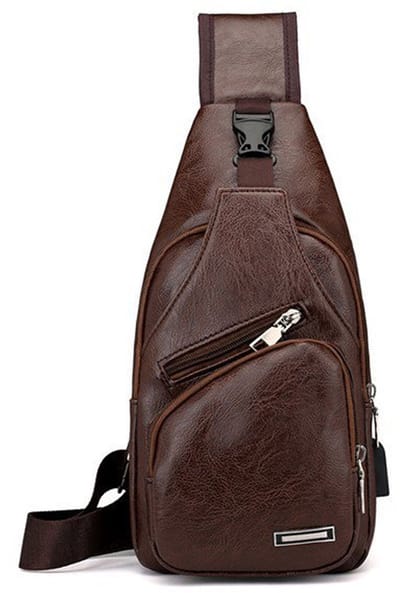 Leren Crossbodytas -USB Oplaadpoort - Anti-Diefstal Multi-Vak Borsttas - Unisex Reistas voor Wandelen, Gym & Kantoor - Donkerbruin