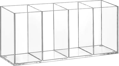 Dailygoods - Dailygoody - Acryl Pen Potlood Houder - Bureau Organizer - 4 Compartimenten - Stijl D - Transparant en Modern - Geschikt voor Kantoor en Klaslokaal