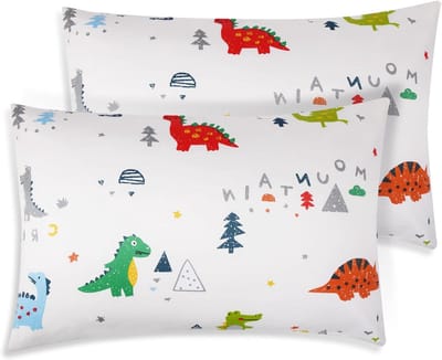 Zachte en ademende katoenen kussenslopen voor kinderen, 2-pack, 40 x 60 cm, ideaal voor reizen en beddengoed, met kleurrijke dinosaurussen