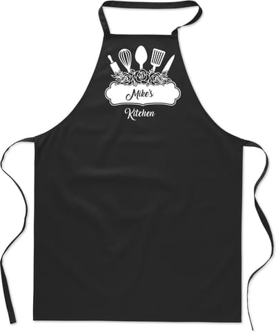 mijncadeautje - keukenschort - kookschort - Barbecueschort - Model 4 - met voornaam - My Kitchen - zwart - opdruk wit - 100% katoen