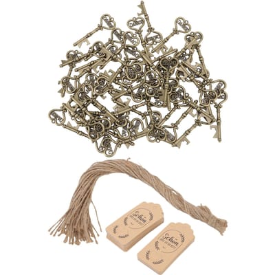 50 Sets Flesopener Retro Mooie Sleutelvorm Wijnopener Bier Kurkentrekker met Label voor Bruiloft