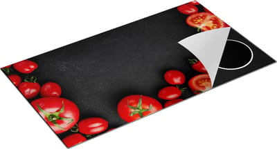 Chefcare Inductie Beschermer Tomaten op Zwarte Marmer - Groente - 95x50 cm - Afdekplaat Inductie - Kookplaat Beschermer - Inductie Mat