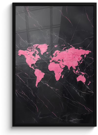 Poster in lijst - Fotolijst 60x90 cm - Posters - Wereldkaart - Roze - Marmer - Posterlijst zwart - Decoratie - Wanddecoratie woonkamer - Muurdecoratie slaapkamer