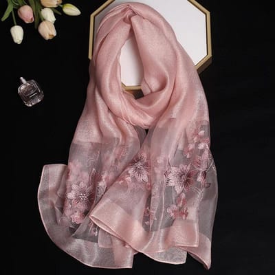 Luxe Zijden Sjaal Scarf Voor Vrouwen Design Borduurwerk Bloemen Hijab Wraps Bufandas Vrouwen Hoofddoek Fouloud Echarpe 80x190cm gray