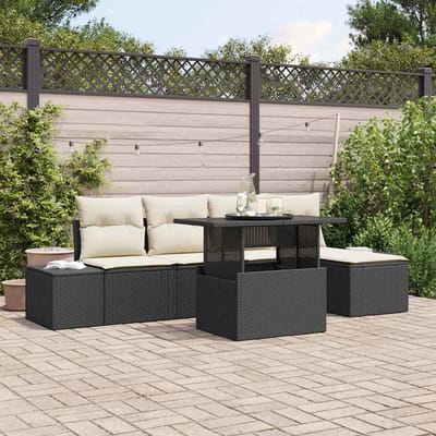 vidaXL - Tuinbank - Set - 6 - st - Zwart - en - Crème - poly - rattan