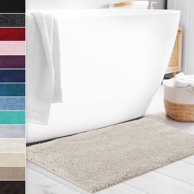 Pluizige Antislip Badmat voor Badkamer - Sneldrogend, Verkrijgbaar in Diverse Kleuren en Maten (80 x 150 cm, Crème)