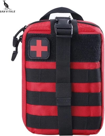 San Vitale® - EHBO Tas - EXCLUSIEF Inhoud - Survival Emergency Heuptasje - Wandelen - Reizen - Kamperen - Rood