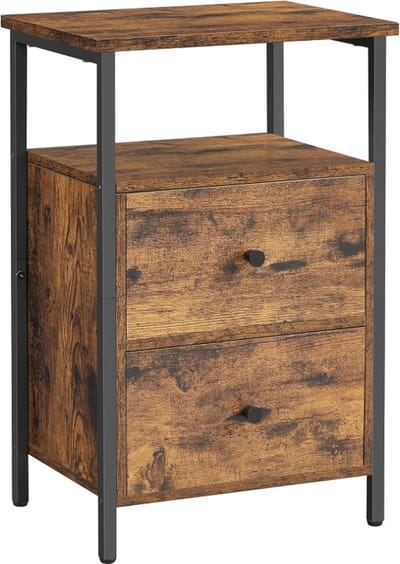 MIRA Home Nachtkastje Vintage - Bijzettafel met Schuifdeur - Bruin/Zwart - 28 x 38 x 60 cm