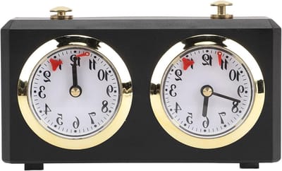 Analoge schaakklok - Mechanische timer - Spel met tijd - Batterijloos opwindbaar - 19x12x7 cm - Zwart