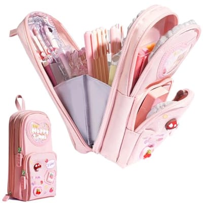 Pennenzak voor Dames en Kinderen - Modieuze Etui met Vakken - Perfect voor School en Kantoor - Paars en Roze