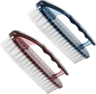 SnelShoppen - Multi-use schoonmaakborstel, huishoudelijke reinigingsborstel voor badkamer, keuken, tapijt en buiten, 2 stuks (blauw en roze)