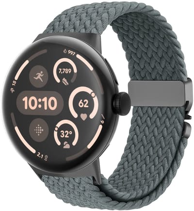 Strap-it nylon gevlochten bandje met P-Buckle aansluting geschikt voor Google Pixel Watch 5 (45 mm) / 4 (45 mm) / 3 (45 mm) - Grijs