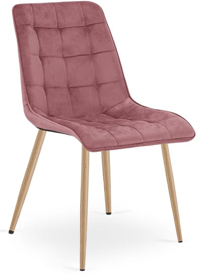 Eetkamerstoel SPLIT – Modern design – Donkerroze fluweel – Eiken poten