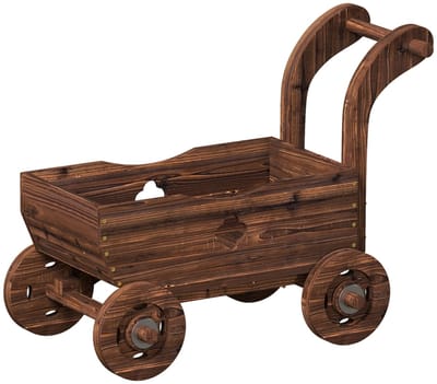 Wishdor - Plantenbak In Wagenvorm - Met Wielen En Handgreep - Landelijke Stijl - Voor Tuin Of Terras - Houtskoolkleur - Hout