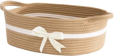 JeiibrZui Opbergmand - 33 x 25 x 12 cm - 1 Stuks - Katoenen Gevlochten Mand - Kaki - Veelzijdige Organizer voor Handdoeken Speelgoed en Badkameraccessoires