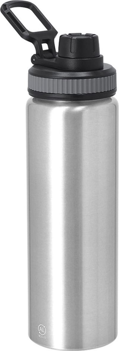 Bellatio Design Waterfles/drinkfles sport bidon Fitmaster - metallic zilver - 800 ml - aluminium - schroefdop