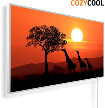 Infraroodpaneel met afbeelding | Zuid Afrikaanse giraffen bij zonsondergang | 1200 Watt | Witte lijst | Infrarood verwarmingspaneel | Infrarood paneel | Infrarood verwarming