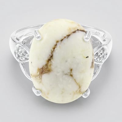Cavill - Zilveren ring 925 Sterling met 7,47 ct Braziliaanse ovale Magnesiet en 0,031 ct witte topaas - Elegante dames ring maat 17