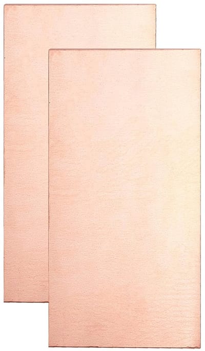 2 Vellen Puur Koper Plaat Rechthoekig 20x10cm x 1mm voor Bewerking