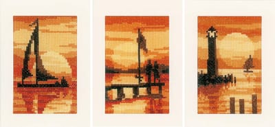 Vervaco - Wenskaart kit - Zonsondergang set van 3 - PN-0156893 - Borduren - Borduurpakket - Borduurpakket volwassenen - Borduurpakket kind