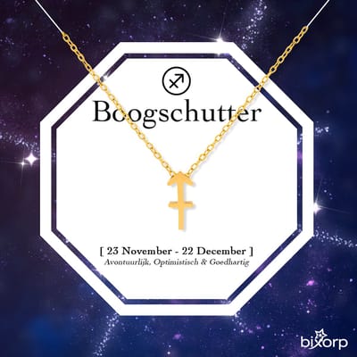 Bixorp Stars Sterrenbeeld Ketting Boogschutter / Sagittarius - Stainless Steel met Goud Verguld - 45cm Ketting met Zodiac Hanger - Inclusief Cadeau Verpakking
