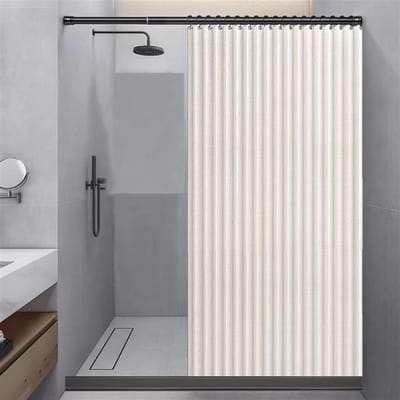 SnelShoppen - Vouwbare Douchegordijn met Magneten, Dubbele Magnetische Badkamer Gordijnen, Dikke Linnen Stof, Beige 120x200cm, Mildew Proof, Droog Nat