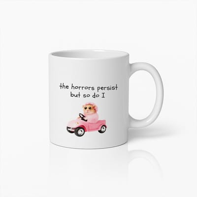 330ml "De Verschrikking Blijft Maar Ik Ook" Schattige Aap in Roze Auto Koffiemok – Grappig Motiverend Cadeau