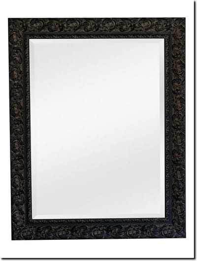 Spiegel 1 meter breed of hoog - Antonio Napoli Antiekzwart Buitenmaat 101x126 cm - Brede spiegel in zwarte houten lijst - Italiaanse spiegel - Handgekleurd - Veilig en duurzaam spiegelglas met facetrand