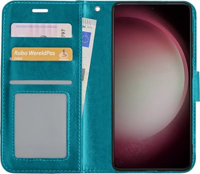 Hoesje - Met Pasjeshouder - Geschikt voor Samsung Galaxy S23 - Luxe Bookcase Portemonee - Flip Case - Kunstleer Book Case - Flipcase - Book Cover - Walletcase - Portemonneehoes - Turquoise