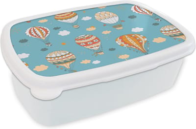 Broodtrommel Wit - Lunchbox - Brooddoos - Retro - Luchtballon - Pastel - Kinderen - Design - 18x12x6 cm - Volwassenen