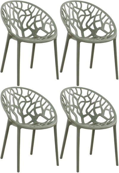 CLP Hope 4er Set stapelbare Tuinstoelen - Weerbestendig & UV-bestendig - Kunststof Stoelen met Armleuningen - Modern Design - olijf