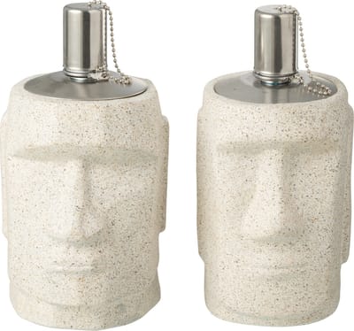 J-Line olielamp Moai - cement - grijs - 2 stuks