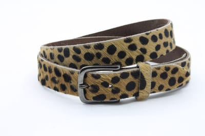 Damesriem beige - Leren/hairon jeans riem 3,5cm met luipaardprint - Leer (Hairon) - Jeans riem - Stoer - Maat 85