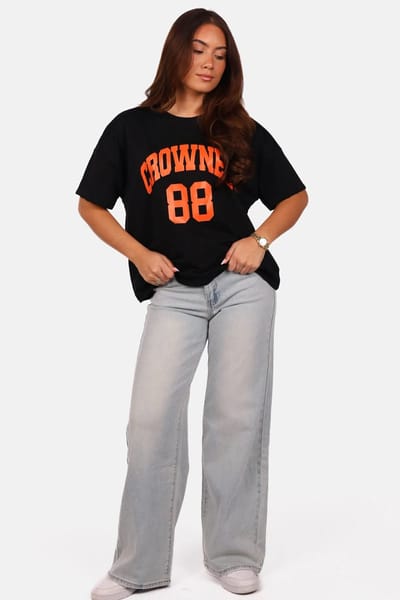Getdrezzed Top - Maat: XS - Oversized T shirt met opdruk crowned 88 zwart