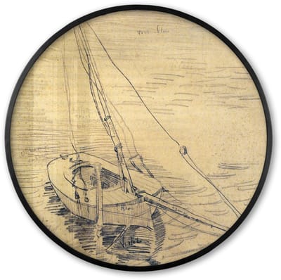 Poster in lijst Rond - Fotolijst 60x60 cm - Posters - Zeilboot op de Seine bij Asnières - Vincent van Gogh - Ronde posterlijst zwart - Decoratie - Wanddecoratie woonkamer - Muurdecoratie slaapkamer